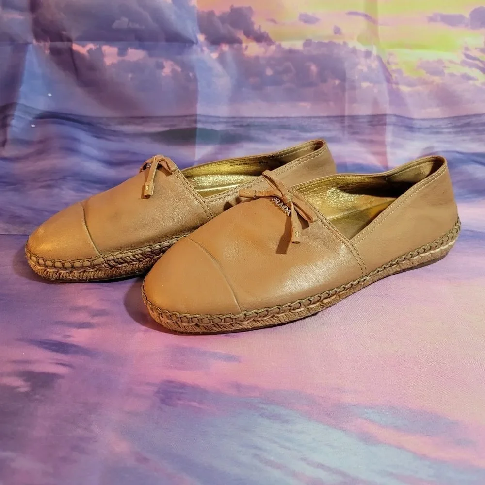 Prada Espadrilles With Bow - Beige Leather Size EU 37.5